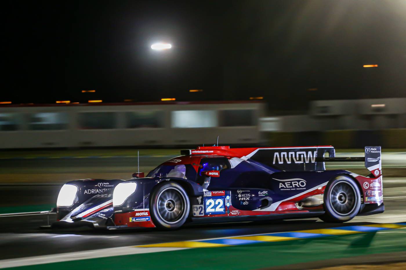 The United Autosports team’s ORECA 07 in the lead in the early morning
